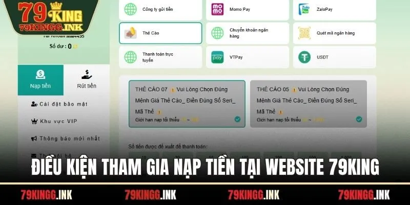 Điều kiện tham gia nạp tiền tại website 79KING