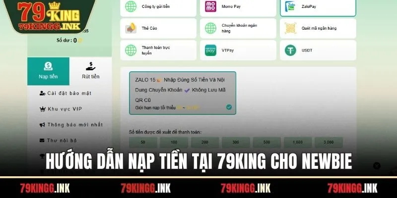 Hướng dẫn nạp tiền tại 79KING cho newbie