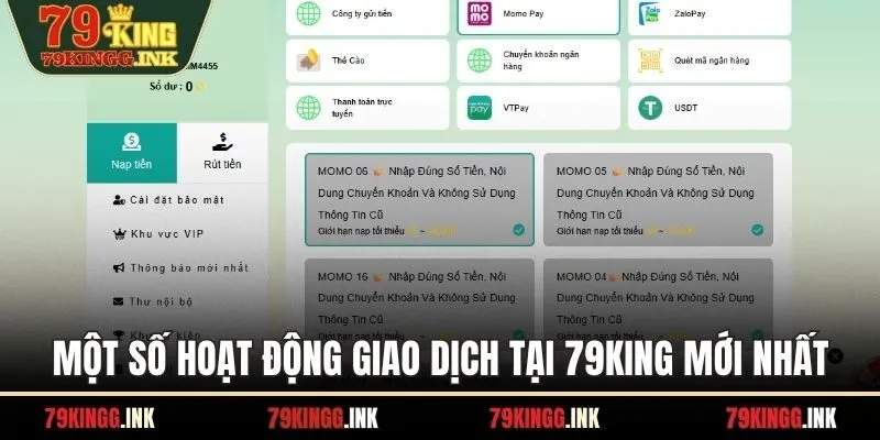 Một số hoạt động giao dịch tại 79KING mới nhất