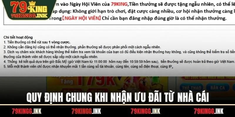 Quy định chung khi nhận ưu đãi từ nhà cái