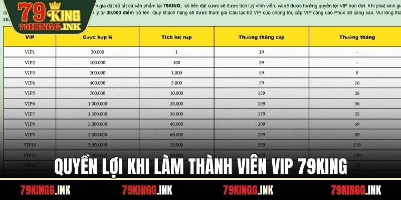 Quyền lợi khi làm thành viên VIP 79KING